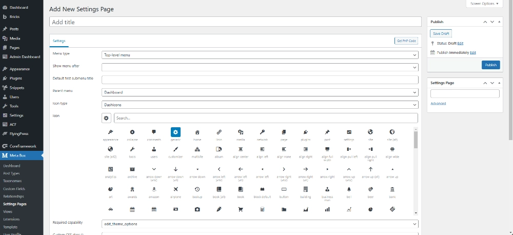 Settings Page Admin Dashboard