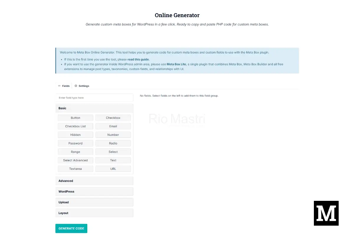 Tampilan Meta Box Online Generator
