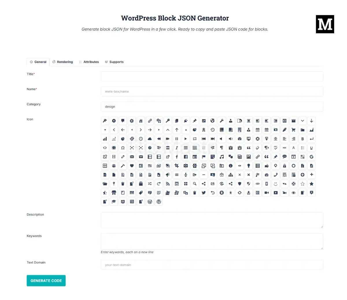 WordPress Block JSON Generator Online