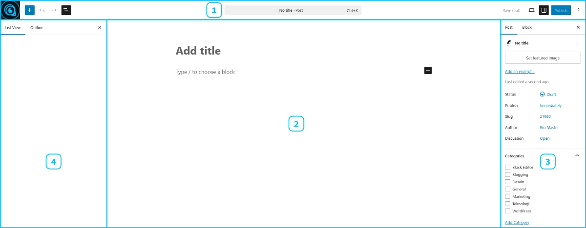 Bagian Inti Antarmuka WordPress Block Editor Versi 6