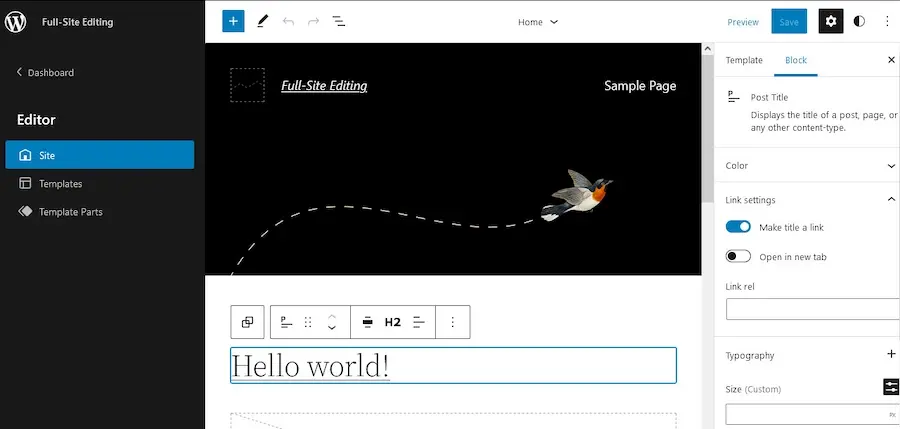 Tampilan WordPress Full Site Editing