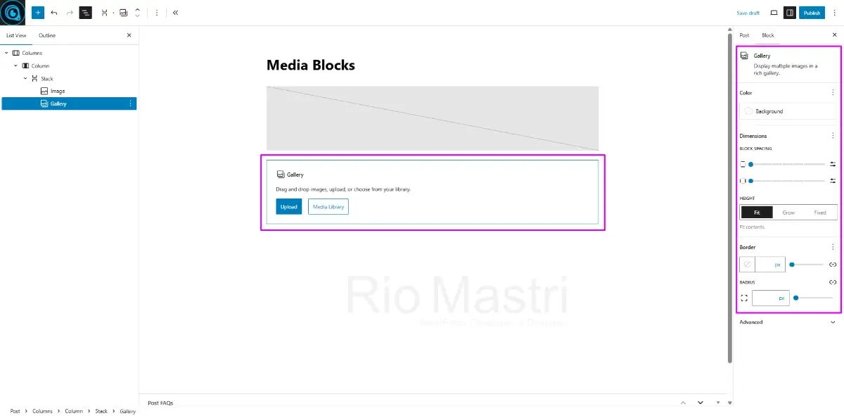 Tampilan gallery block untuk portofolio desain website