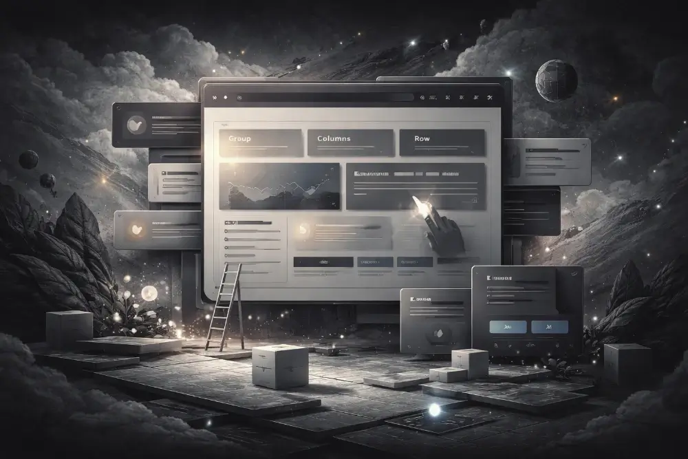 Ilustrasi AI Tampilan Layout Block Editor WordPress